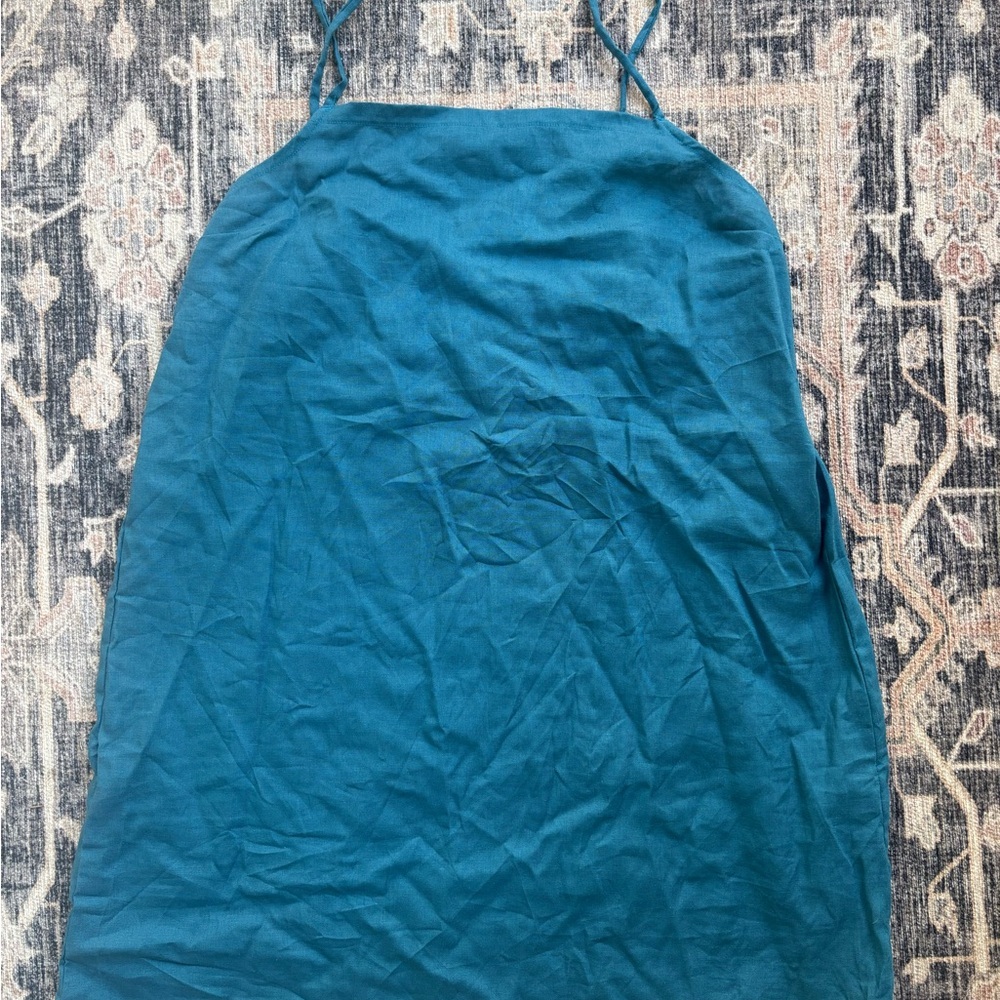 Vitamin A Teal Drawstring Linen Dress